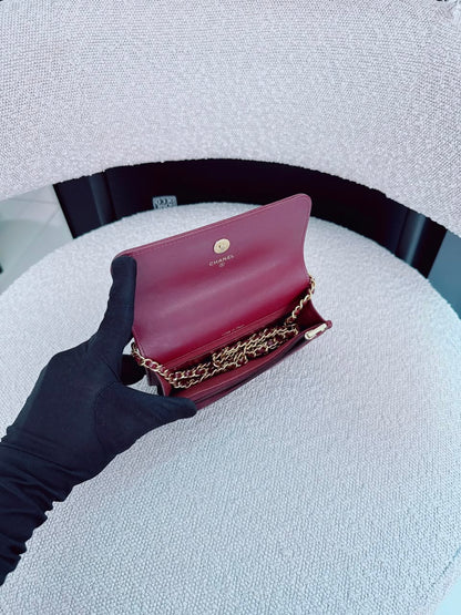 BURGUNDY WALLET ON CHAIN WITH TOP HANDLE BAG