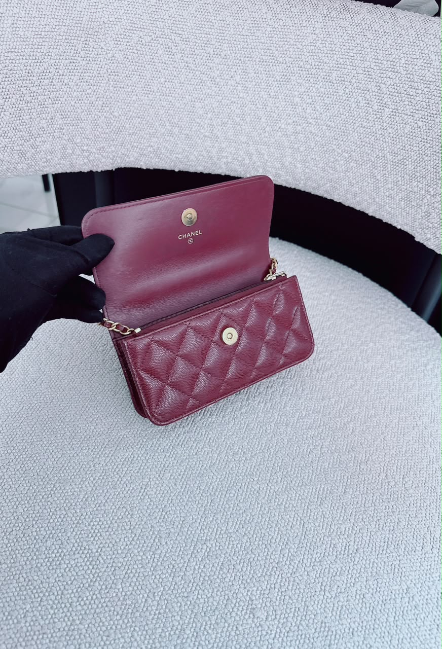 BURGUNDY WALLET ON CHAIN WITH TOP HANDLE BAG