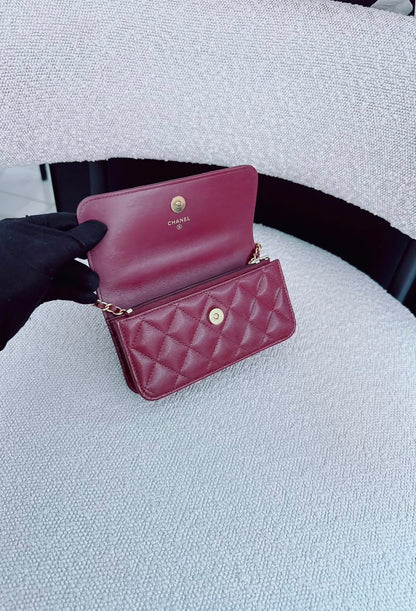 BURGUNDY WALLET ON CHAIN WITH TOP HANDLE BAG