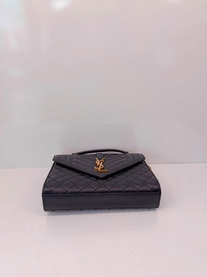 BLACK MATELASSE LEATHER MEDIUM ENVELOPE CHAIN BAG