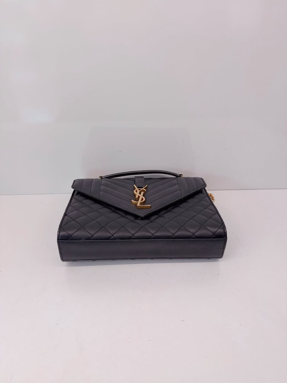 BLACK MATELASSE LEATHER MEDIUM ENVELOPE CHAIN BAG