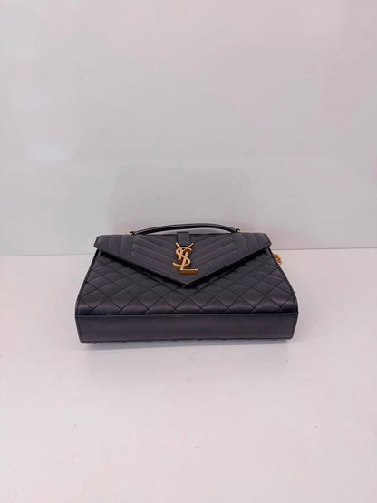 BLACK MATELASSE LEATHER MEDIUM ENVELOPE CHAIN BAG