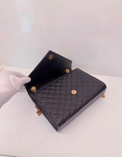 BLACK MATELASSE LEATHER MEDIUM ENVELOPE CHAIN BAG