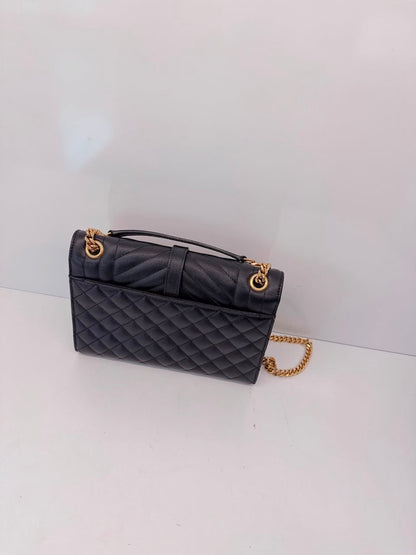 BLACK MATELASSE LEATHER MEDIUM ENVELOPE CHAIN BAG
