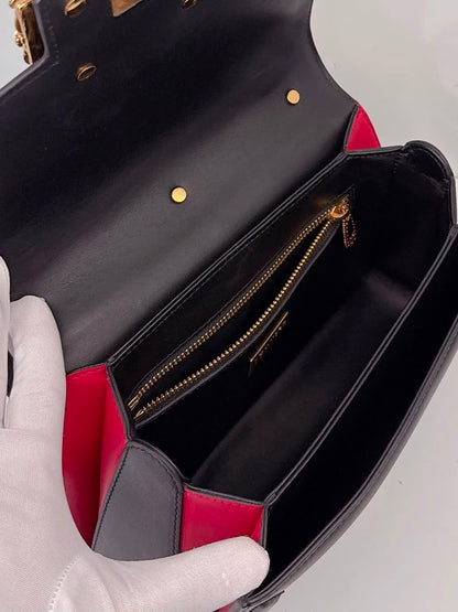 BLACK LEATHER DG AMORE TOP HANDLE BAG