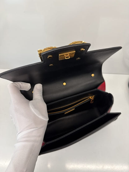 BLACK LEATHER DG AMORE TOP HANDLE BAG
