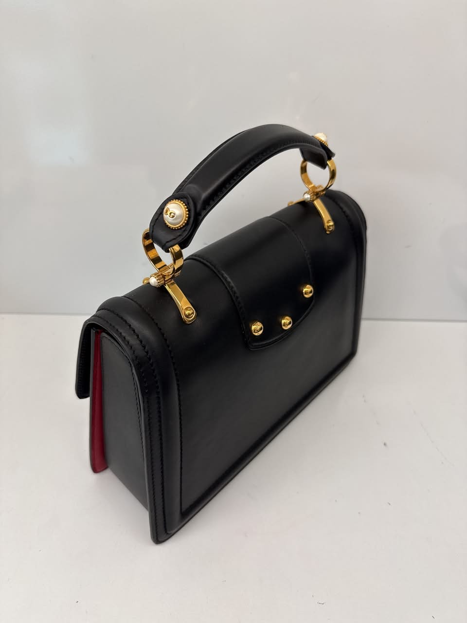 BLACK LEATHER DG AMORE TOP HANDLE BAG