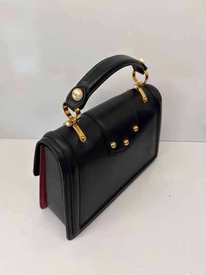BLACK LEATHER DG AMORE TOP HANDLE BAG