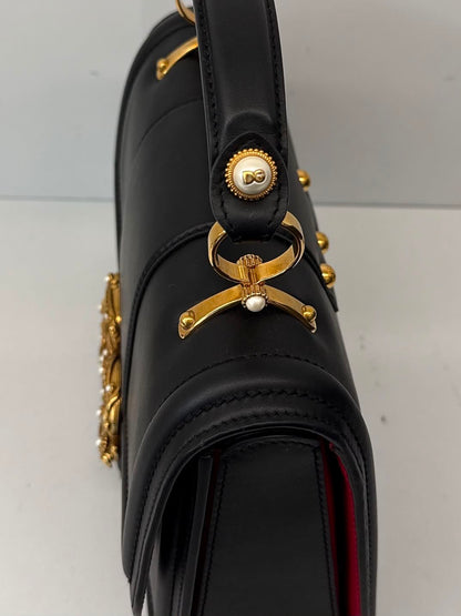 BLACK LEATHER DG AMORE TOP HANDLE BAG