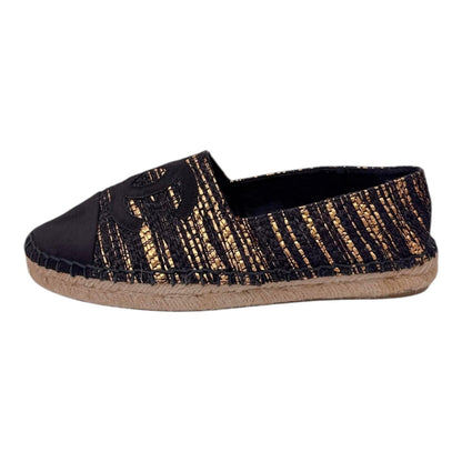 BLACK GOLD WOVEN FABRIC CC ESPADRILLES FLATS 38
