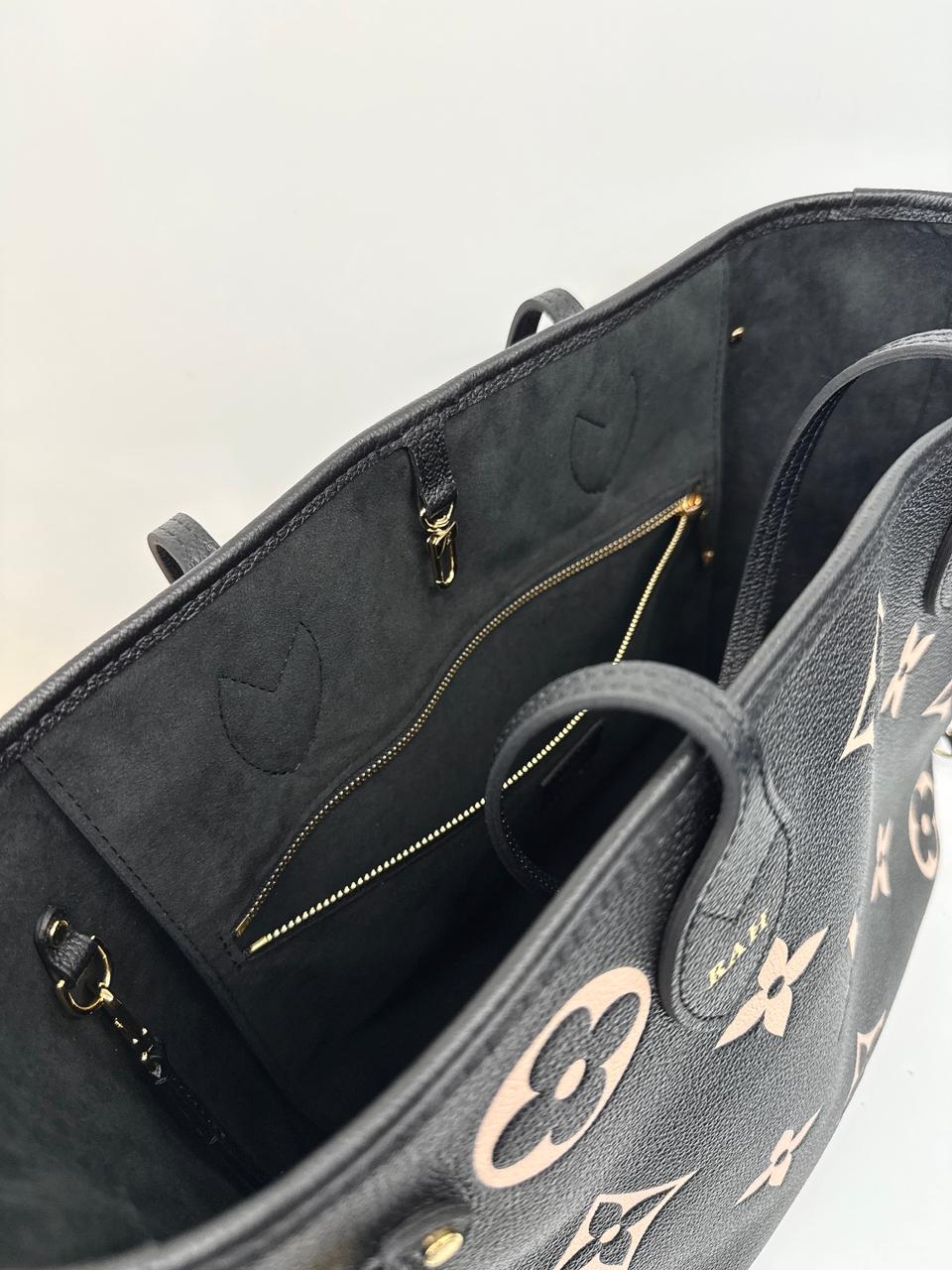 BLACK BEIGE MONOGRAM EMPREINTE LEATHER NEVERFULL MM TOTE BAG