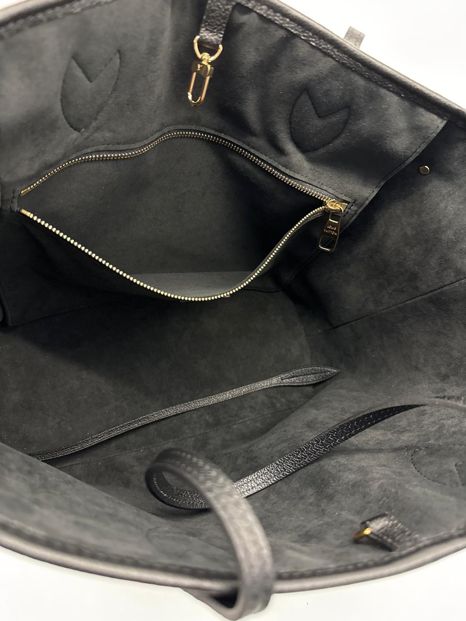 BLACK BEIGE MONOGRAM EMPREINTE LEATHER NEVERFULL MM TOTE BAG