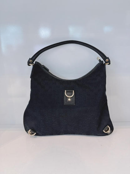 BLACK GG CANVAS AND LEATHER ABBEY D-RING HOBO BAG
