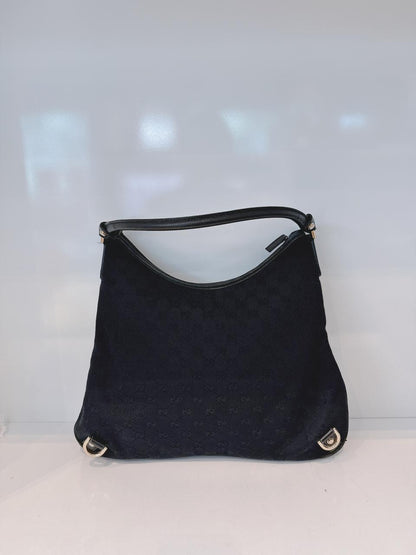 BLACK GG CANVAS AND LEATHER ABBEY D-RING HOBO BAG