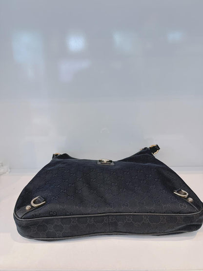 BLACK GG CANVAS AND LEATHER ABBEY D-RING HOBO BAG