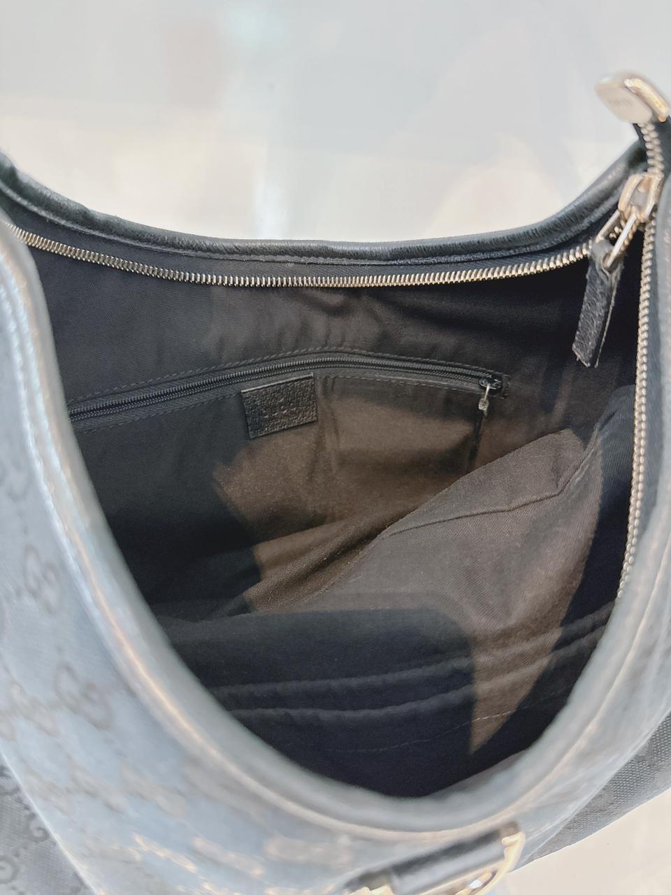 BLACK GG CANVAS AND LEATHER ABBEY D-RING HOBO BAG