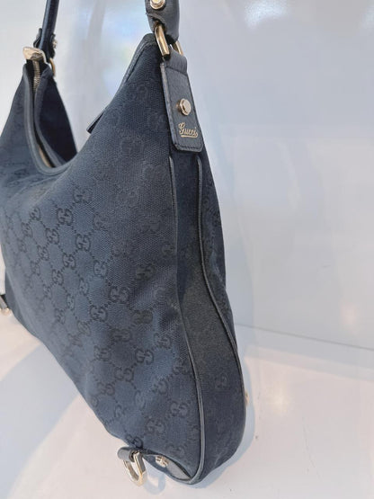 BLACK GG CANVAS AND LEATHER ABBEY D-RING HOBO BAG