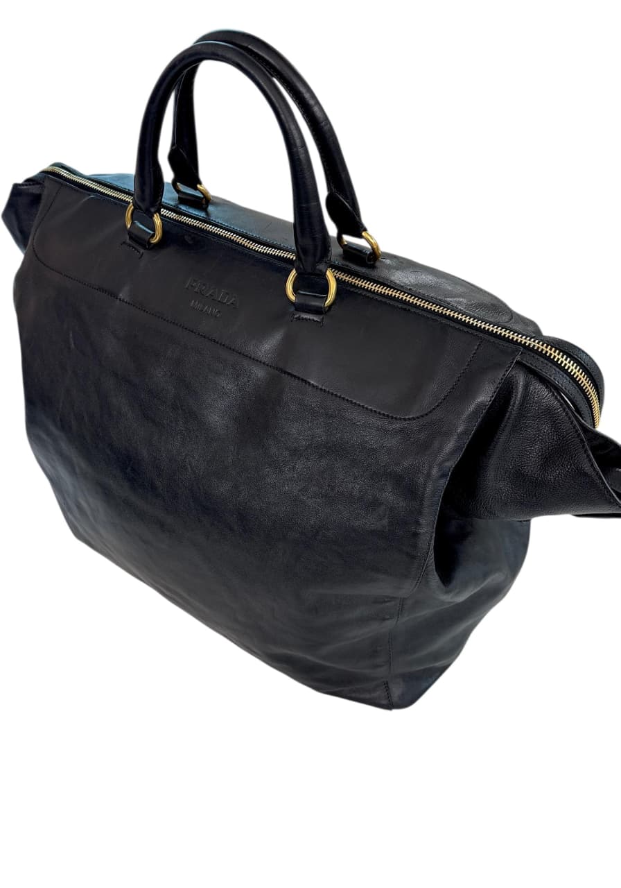 BLACK SOFT LEATHER EXTRA EXTRA LARGE TRAVEL BAG