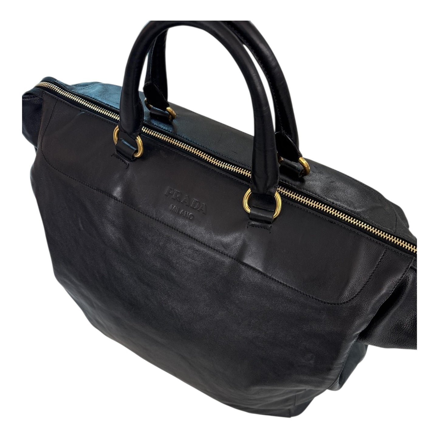 BLACK SOFT LEATHER EXTRA EXTRA LARGE TRAVEL BAG