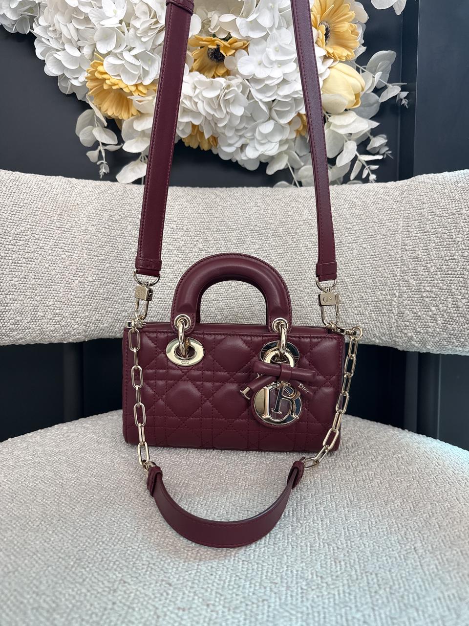 HERMITAGE RED CANNAGE LAMBSKIN DIOR OR MINI LADY D-JOY BAG
