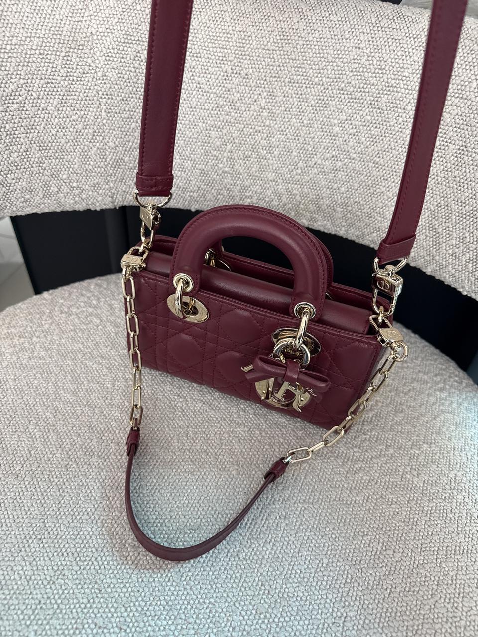 HERMITAGE RED CANNAGE LAMBSKIN DIOR OR MINI LADY D-JOY BAG