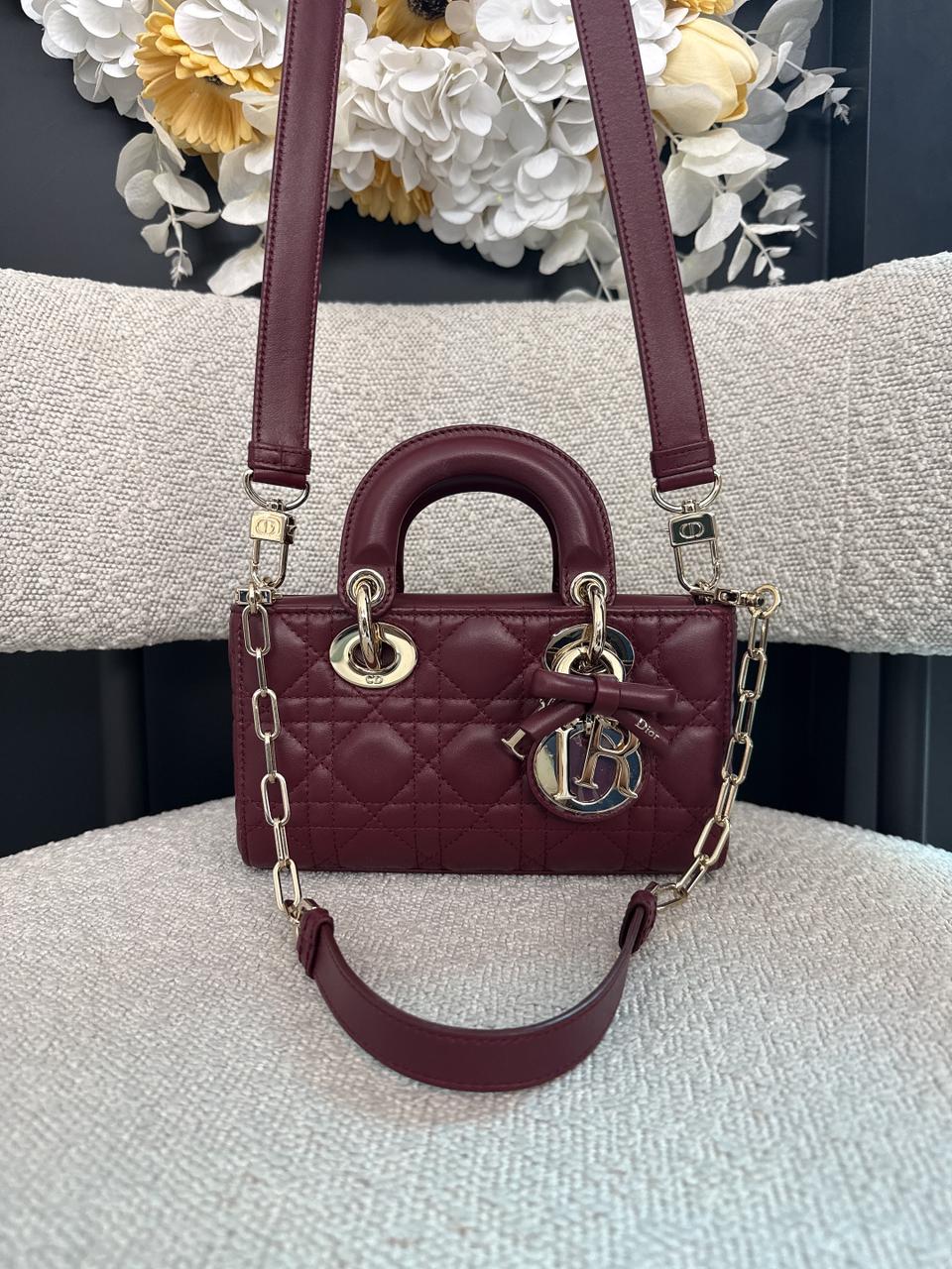 HERMITAGE RED CANNAGE LAMBSKIN DIOR OR MINI LADY D-JOY BAG