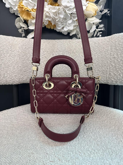 HERMITAGE RED CANNAGE LAMBSKIN DIOR OR MINI LADY D-JOY BAG