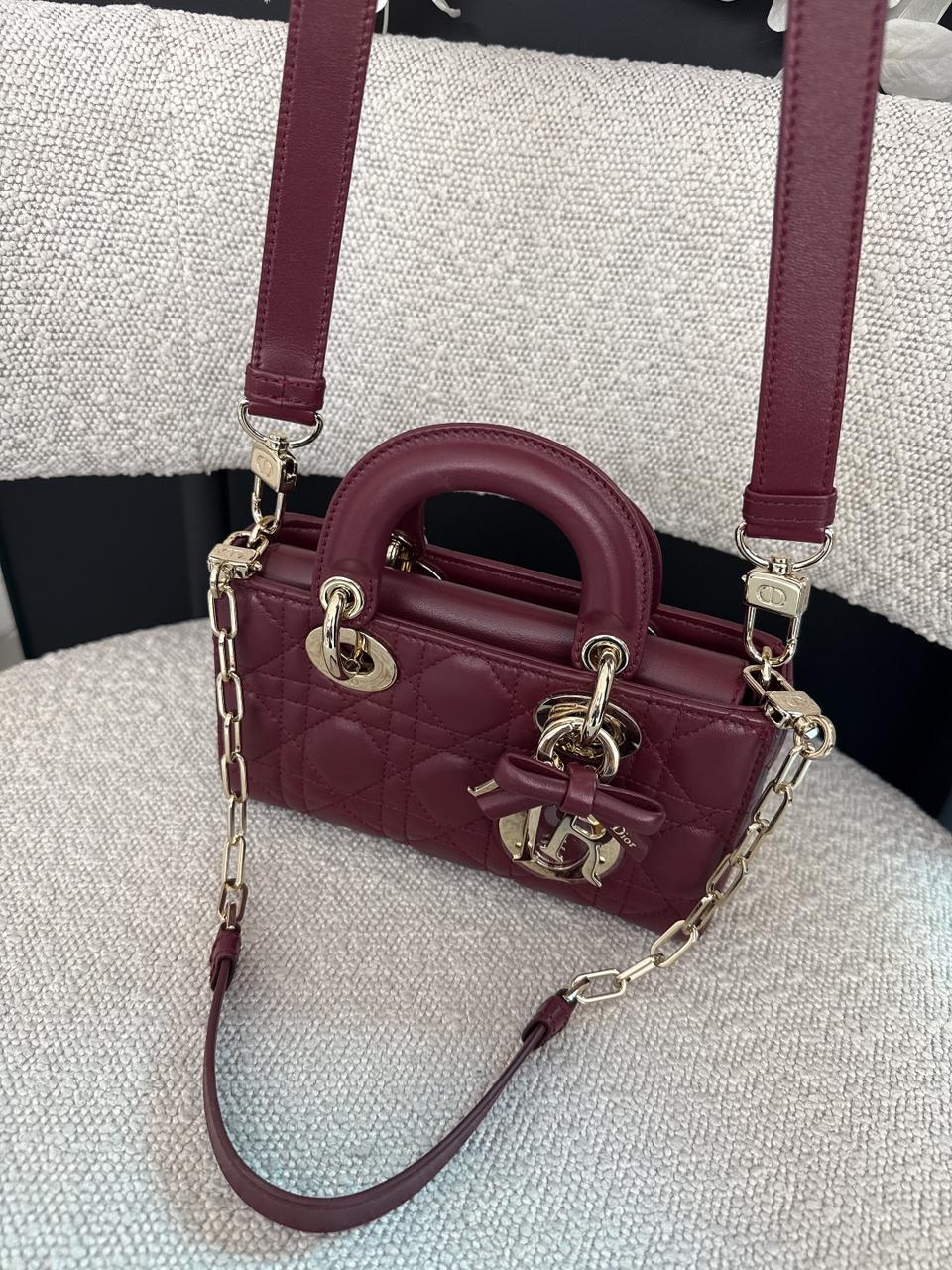 HERMITAGE RED CANNAGE LAMBSKIN DIOR OR MINI LADY D-JOY BAG
