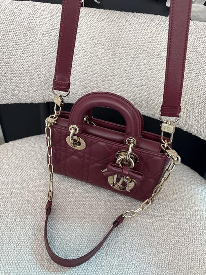 HERMITAGE RED CANNAGE LAMBSKIN DIOR OR MINI LADY D-JOY BAG