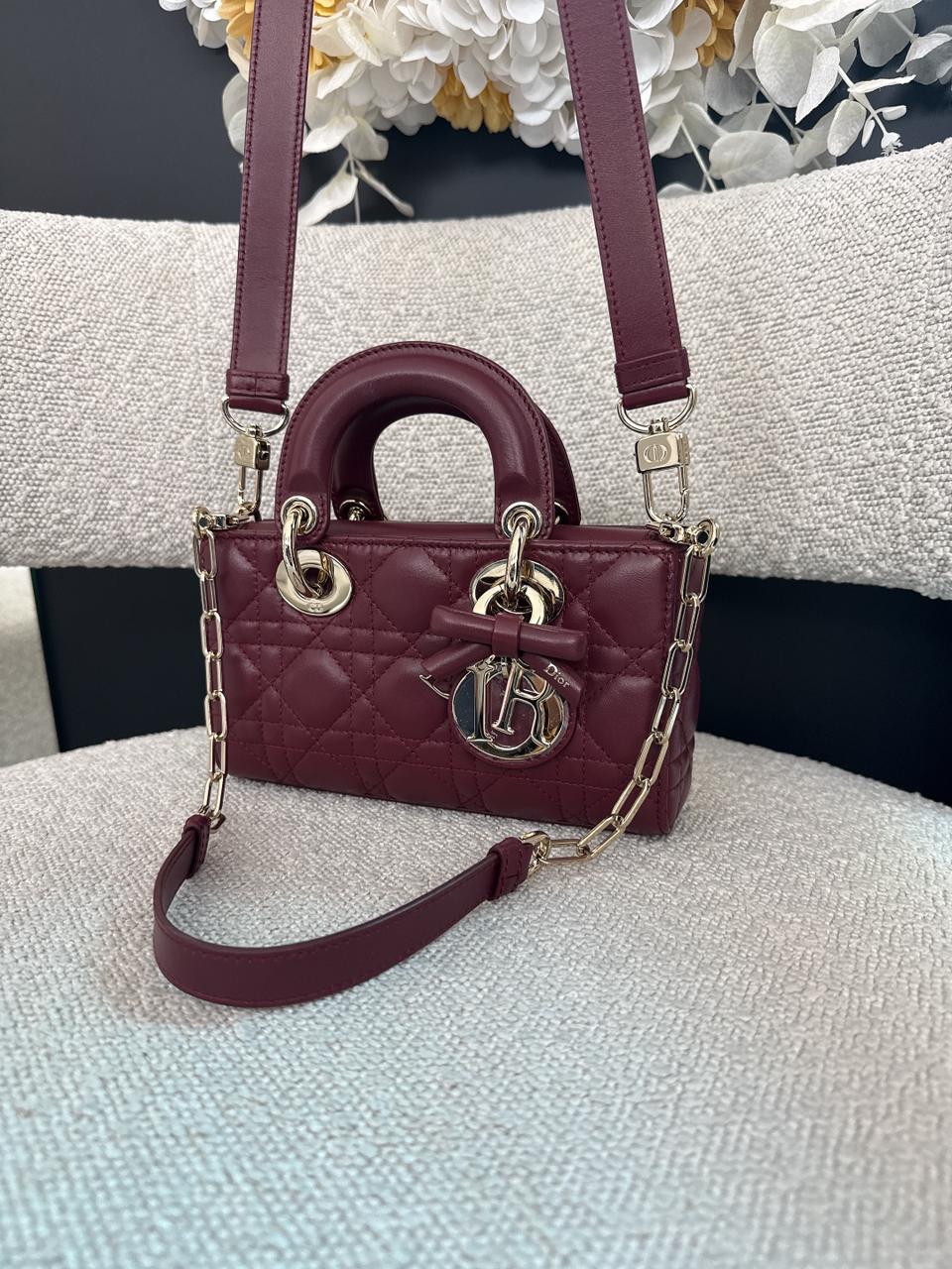 HERMITAGE RED CANNAGE LAMBSKIN DIOR OR MINI LADY D-JOY BAG