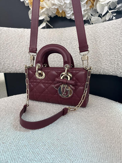 HERMITAGE RED CANNAGE LAMBSKIN DIOR OR MINI LADY D-JOY BAG