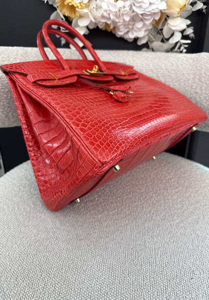 BOUGAINVILLIER POROSUS CROCODILE BIRKIN 35 GOLD HARDWARE