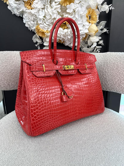BOUGAINVILLIER POROSUS CROCODILE BIRKIN 35 GOLD HARDWARE