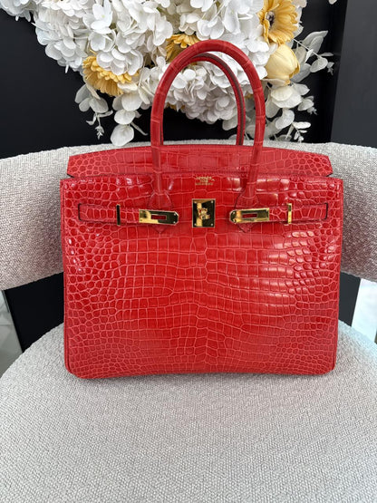 BOUGAINVILLIER POROSUS CROCODILE BIRKIN 35 GOLD HARDWARE