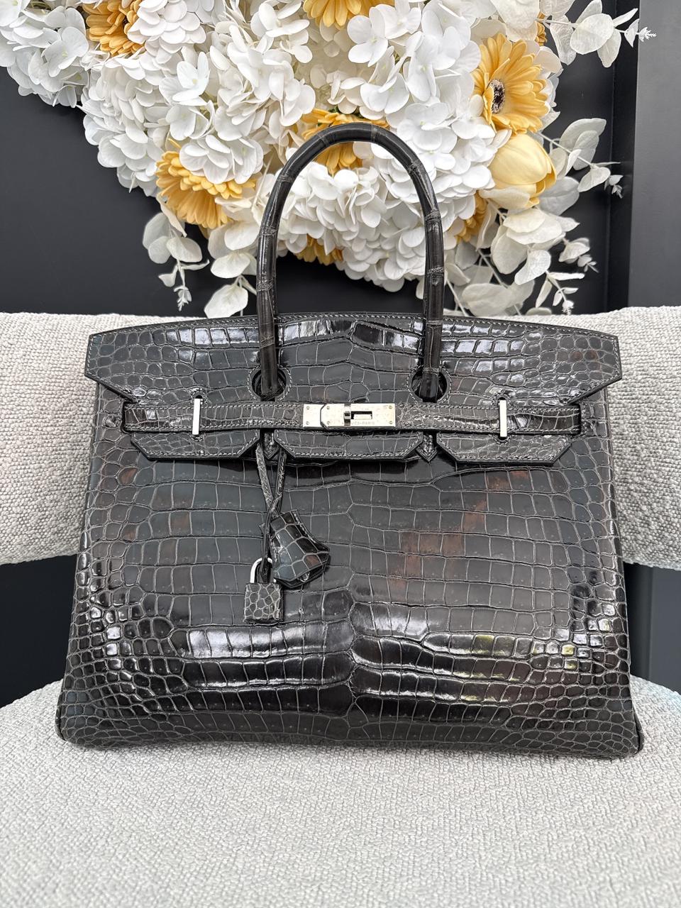 GRAPHITE SHINY POROSUS CROCODILE BIRKIN 35 PALLADIUM HARDWARE