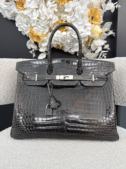 GRAPHITE SHINY POROSUS CROCODILE BIRKIN 35 PALLADIUM HARDWARE
