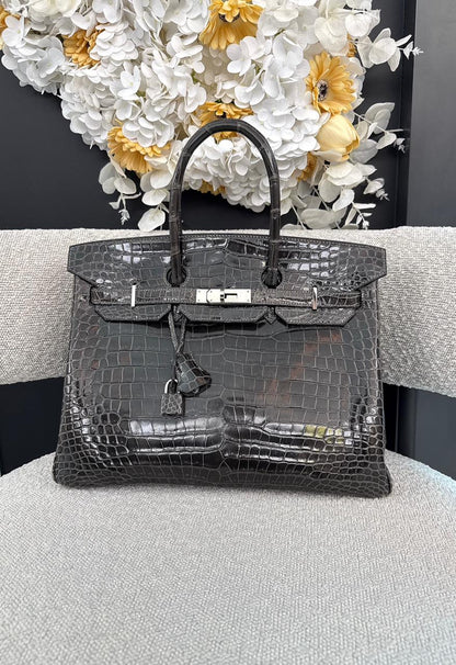 GRAPHITE SHINY POROSUS CROCODILE BIRKIN 35 PALLADIUM HARDWARE