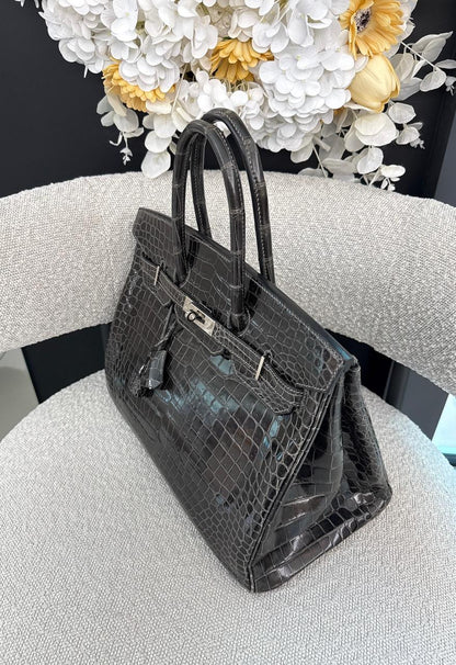 GRAPHITE SHINY POROSUS CROCODILE BIRKIN 35 PALLADIUM HARDWARE