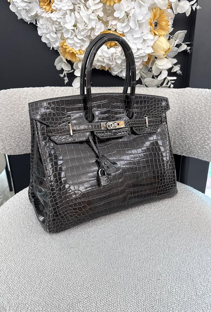 GRAPHITE SHINY POROSUS CROCODILE BIRKIN 35 PALLADIUM HARDWARE