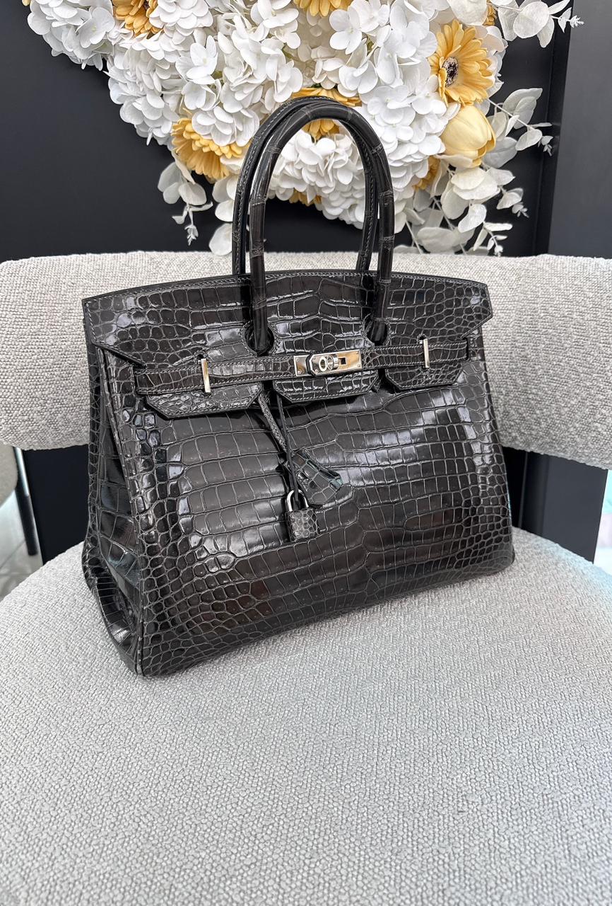 GRAPHITE SHINY POROSUS CROCODILE BIRKIN 35 PALLADIUM HARDWARE