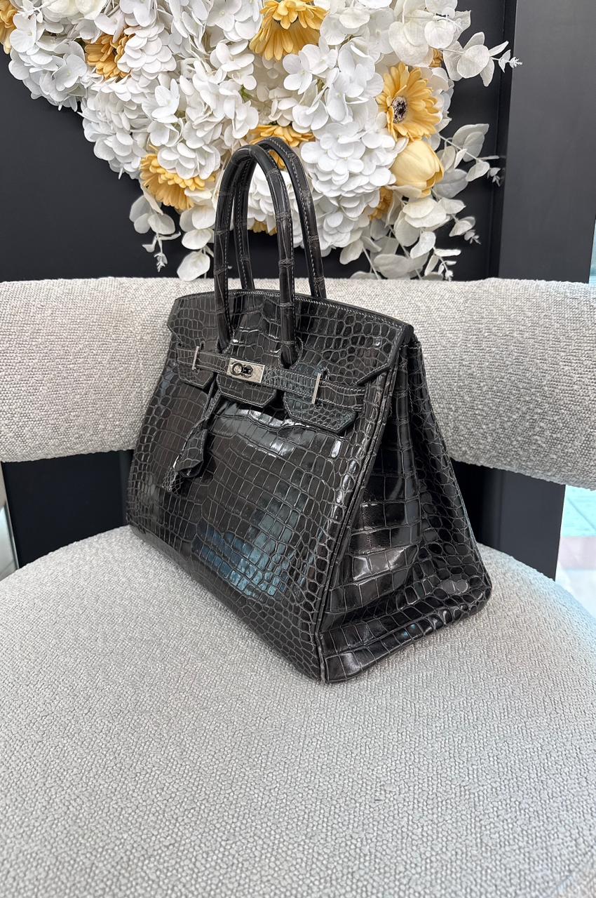 GRAPHITE SHINY POROSUS CROCODILE BIRKIN 35 PALLADIUM HARDWARE