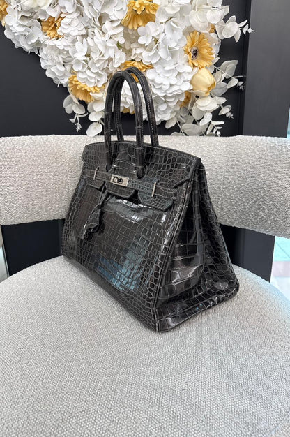 GRAPHITE SHINY POROSUS CROCODILE BIRKIN 35 PALLADIUM HARDWARE