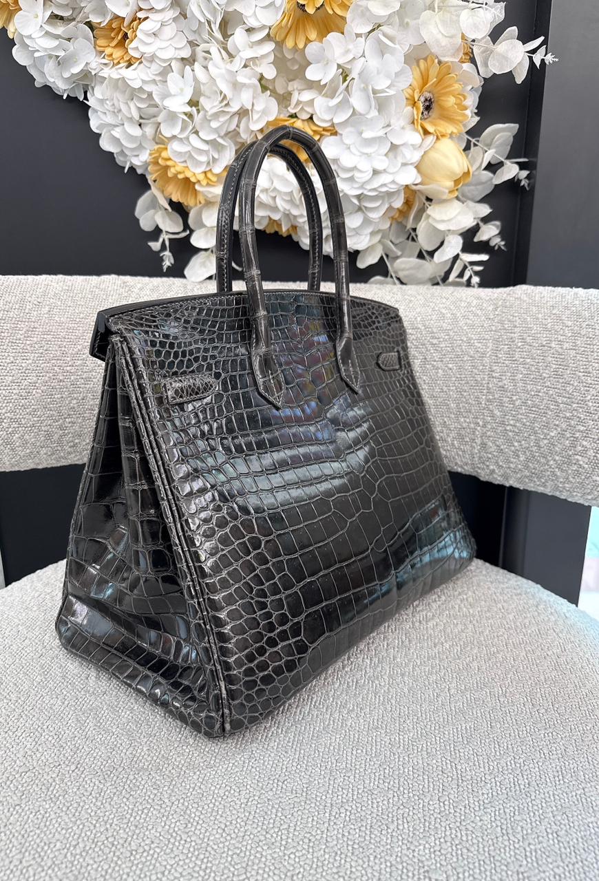 GRAPHITE SHINY POROSUS CROCODILE BIRKIN 35 PALLADIUM HARDWARE