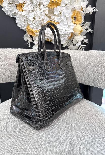 GRAPHITE SHINY POROSUS CROCODILE BIRKIN 35 PALLADIUM HARDWARE