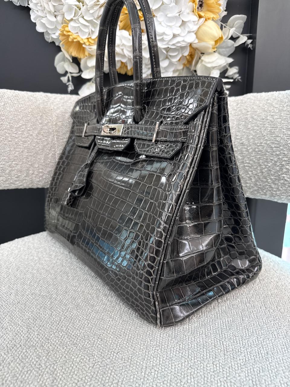 GRAPHITE SHINY POROSUS CROCODILE BIRKIN 35 PALLADIUM HARDWARE