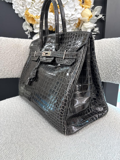 GRAPHITE SHINY POROSUS CROCODILE BIRKIN 35 PALLADIUM HARDWARE