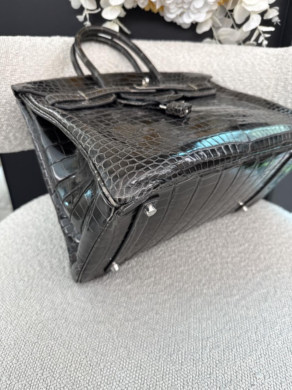 GRAPHITE SHINY POROSUS CROCODILE BIRKIN 35 PALLADIUM HARDWARE