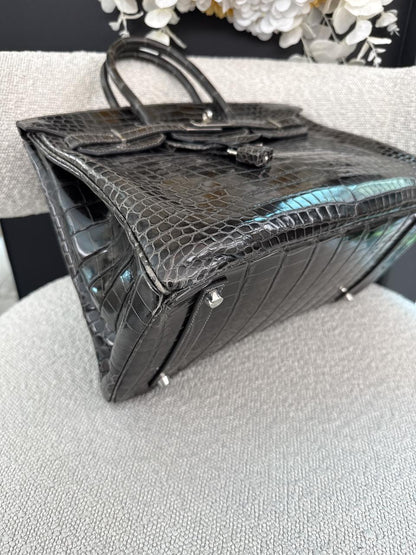 GRAPHITE SHINY POROSUS CROCODILE BIRKIN 35 PALLADIUM HARDWARE