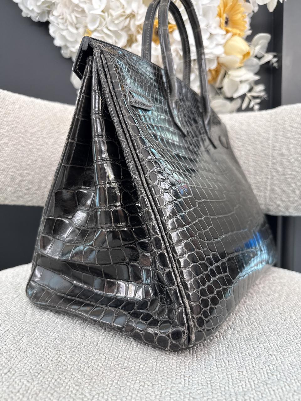 GRAPHITE SHINY POROSUS CROCODILE BIRKIN 35 PALLADIUM HARDWARE