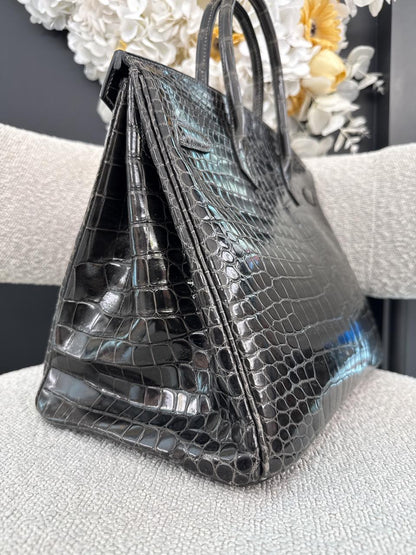 GRAPHITE SHINY POROSUS CROCODILE BIRKIN 35 PALLADIUM HARDWARE